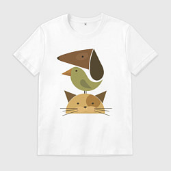 Футболка хлопковая мужская Собака птица кошка, цвет: белый
