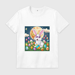 Футболка хлопковая мужская Зайчик ботаник, цвет: белый