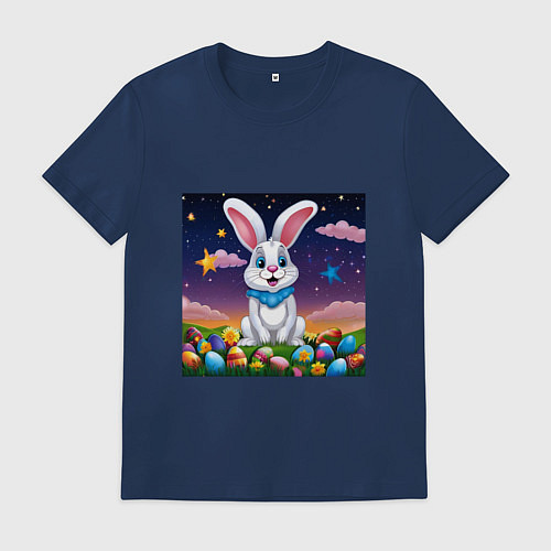 Мужская футболка Кролик под звёздами / Тёмно-синий – фото 1