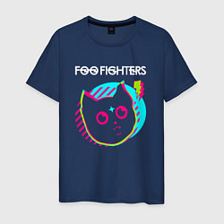 Футболка хлопковая мужская Foo Fighters rock star cat, цвет: тёмно-синий