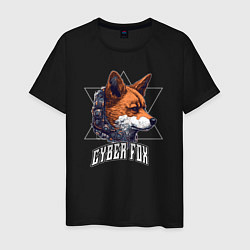 Футболка хлопковая мужская Cyborg fox, цвет: черный