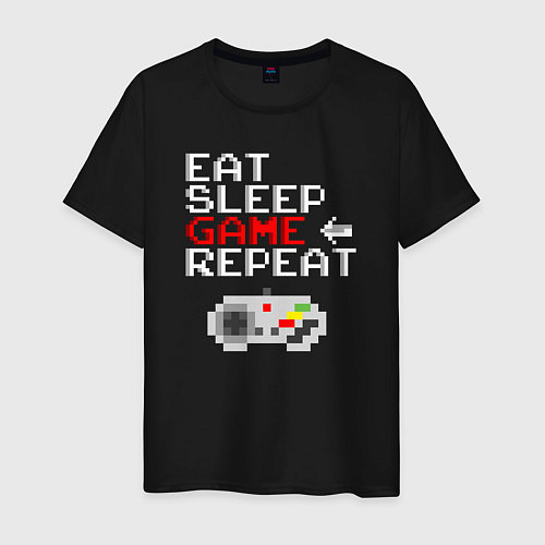 Мужская футболка Eat sleep game repeat lettering / Черный – фото 1