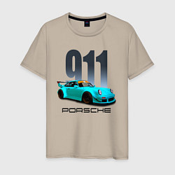 Футболка хлопковая мужская Cпортивный автомобиль Porsche, цвет: миндальный