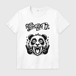 Футболка хлопковая мужская Aerosmith - rock panda, цвет: белый