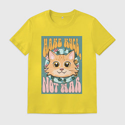 Футболка хлопковая мужская Винтажный рыжий кот пацифист, цвет: желтый