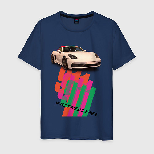 Мужская футболка Спортивный автомобиль Porsche 911 Turbo / Тёмно-синий – фото 1