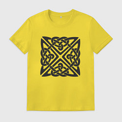Футболка хлопковая мужская Квадратный кельтский черный узор, цвет: желтый
