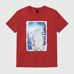 Футболка хлопковая мужская Медвежий сноуборд, цвет: красный