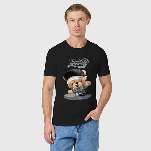 Мужская футболка Плюшевый медвежонок диджей / Черный – фото 3