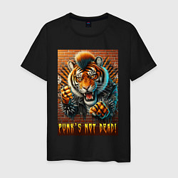 Футболка хлопковая мужская Punks not dead - motto tiger, цвет: черный