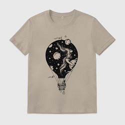 Футболка хлопковая мужская Космический воздушный шар, цвет: миндальный