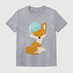 Футболка хлопковая мужская Лисичка в шапке, цвет: меланж