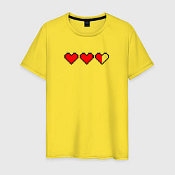 Футболка хлопковая мужская Три пиксельных сердца, цвет: желтый