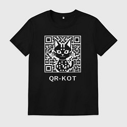 Футболка хлопковая мужская QR-кот, цвет: черный