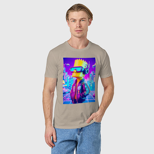 Мужская футболка Cyber Bart on a virtual glasses / Миндальный – фото 3