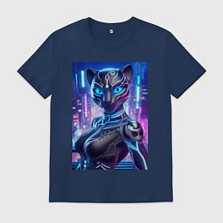 Футболка хлопковая мужская Cyber panter - ai art fantasy, цвет: тёмно-синий