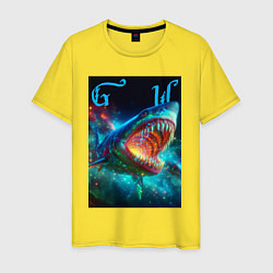 Футболка хлопковая мужская Great white space shark - ai art, цвет: желтый