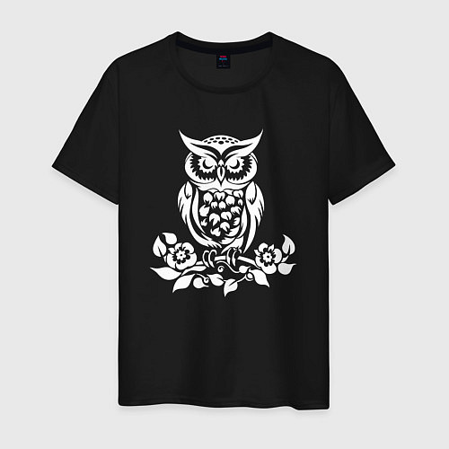 Мужская футболка Силуэт совы с цветами / Черный – фото 1