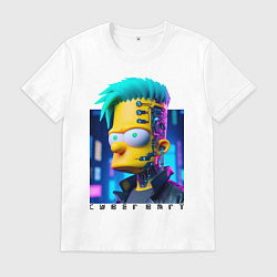 Футболка хлопковая мужская Кибер Барт - нейросеть фантазия, цвет: белый