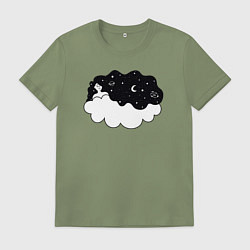 Футболка хлопковая мужская Космическая девушка на облаке, цвет: авокадо