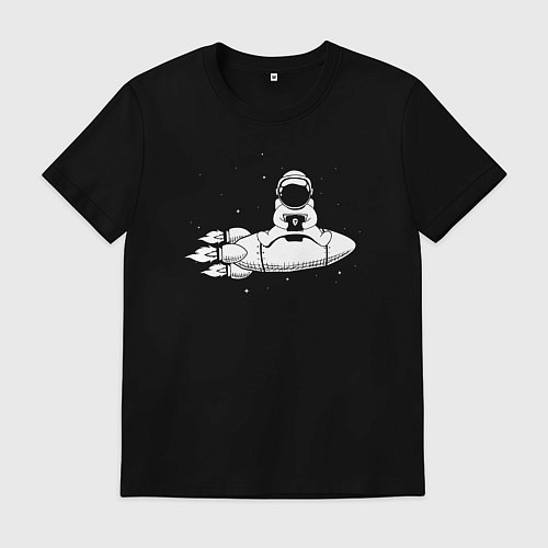 Мужская футболка Космонавт сидит на ракете / Черный – фото 1