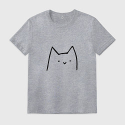 Футболка хлопковая мужская Улыбающийся глупенький котик, цвет: меланж