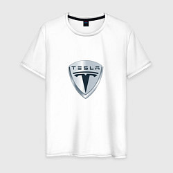 Футболка хлопковая мужская Tesla logo, цвет: белый