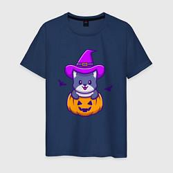 Футболка хлопковая мужская Kitty halloween, цвет: тёмно-синий