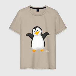 Футболка хлопковая мужская Веселый пингвин красивый, цвет: миндальный