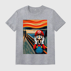 Футболка хлопковая мужская Марио кричит - мем нейросеть, цвет: меланж