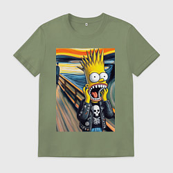 Футболка хлопковая мужская Барт Симпсон кричит - мем нейросеть, цвет: авокадо