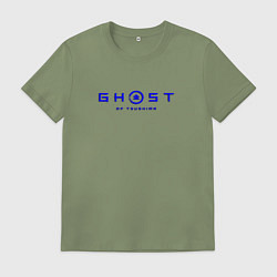 Футболка хлопковая мужская Ghost of tsushima blue logo, цвет: авокадо