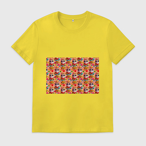 Мужская футболка Коты и летний вайб паттерн / Желтый – фото 1