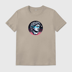 Футболка хлопковая мужская Голова древней статуи vaporwave, цвет: миндальный