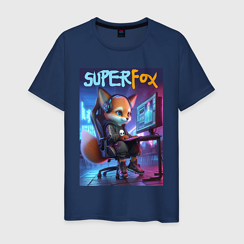 Мужская футболка Super fox gamer - ai art fantasy / Тёмно-синий – фото 1