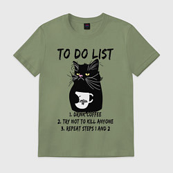 Футболка хлопковая мужская Черный кот и список дел, цвет: авокадо