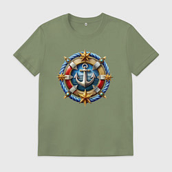 Футболка хлопковая мужская Морской якорь в спасательном круге, цвет: авокадо