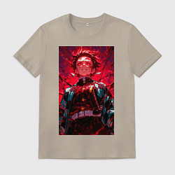 Футболка хлопковая мужская Клинок, рассекающий демонов Тандзиро Камадо охотни, цвет: миндальный