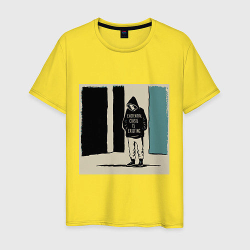 Мужская футболка Человек в капюшонке с надписью про экзистенциальны / Желтый – фото 1