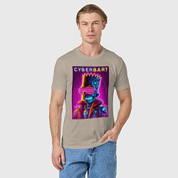 Футболка хлопковая мужская Cyber Bart - neon glow ai art fantasy, цвет: миндальный — фото 2