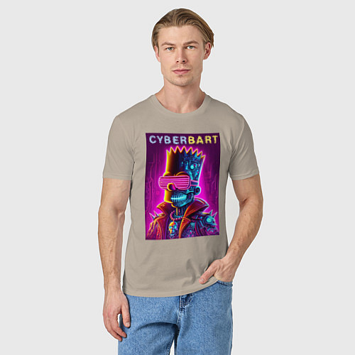 Мужская футболка Cyber Bart - neon glow ai art fantasy / Миндальный – фото 3