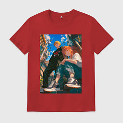 Футболка хлопковая мужская Человек-бензопила Макима Дэндзи, цвет: красный