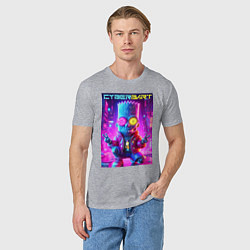 Футболка хлопковая мужская Cyber Bart in metropolis - neon glow, цвет: меланж — фото 2