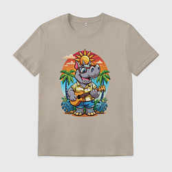 Футболка хлопковая мужская Носорог играет на гитаре жарким летом, цвет: миндальный