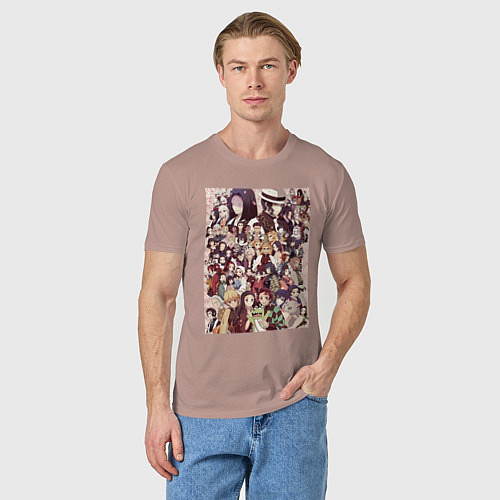 Мужская футболка Клинок, рассекающий демонов Гию Томиока коллаж / Пыльно-розовый – фото 3