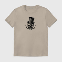 Футболка хлопковая мужская Гравюра череп в цилиндре, цвет: миндальный