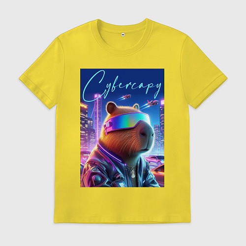 Мужская футболка Cyber capybara - neon metropolis / Желтый – фото 1