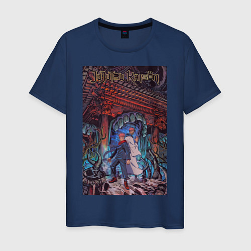 Мужская футболка Магическая битва Юдзи Итадори Сукуна Рёмэн / Тёмно-синий – фото 1