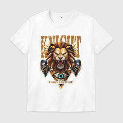 Футболка хлопковая мужская Лев и рыцарские шлемы, цвет: белый