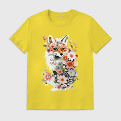 Футболка хлопковая мужская Лисий контур из цветов, цвет: желтый